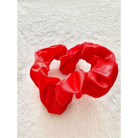 Cherry red color satin hair scrunchie - Picture 1 of 2